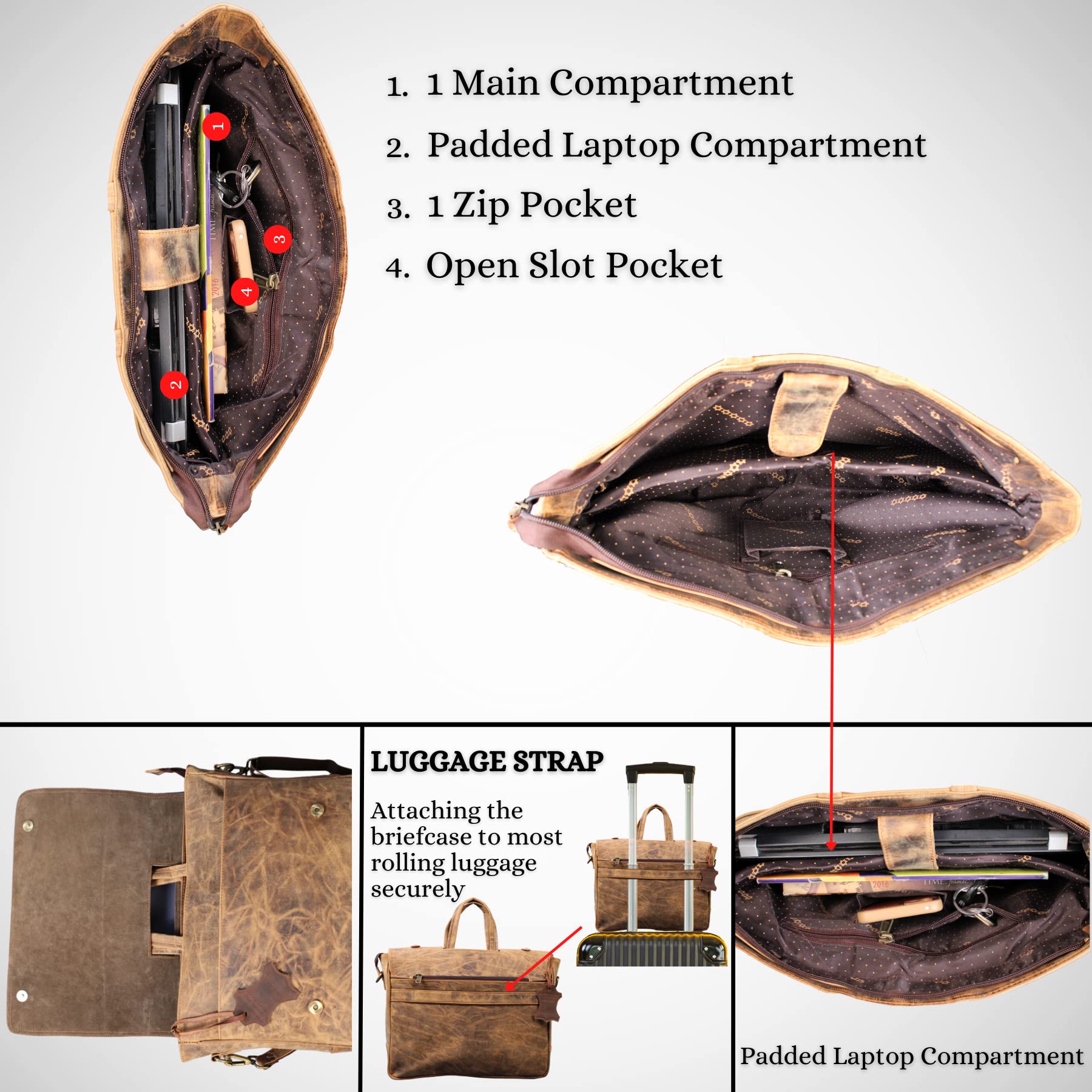 Men's Briefcase Office Bag Genuine Buffalo Leather Messenger Bag Laptop Work Bag
